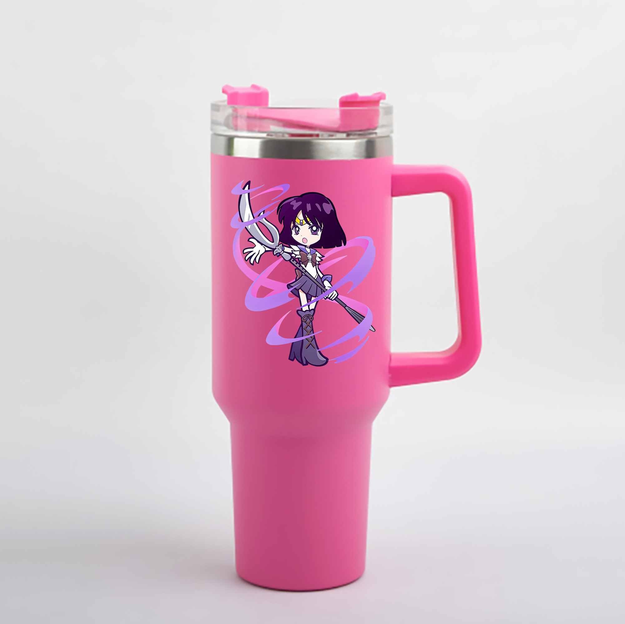 （画像用） 美少女戦士セーラームーン 土萠ほたる Sailor Moon Tomoe Hotaru （セーラーサターン；Sailor Saturn） 1200mL車用タンブラー - クリスタルステッカー（プラスチックストロー付き）